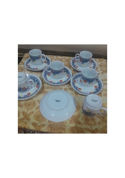 Antika China Damgalı Fincan Takımı Lacivert Lacivert
