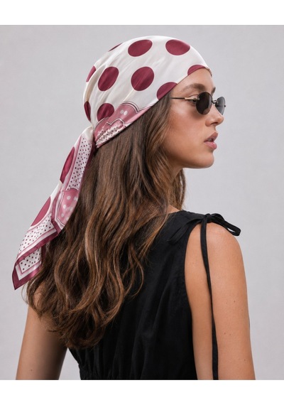 Tarzını Seç Bordo Puantiye Desenli Fular / Bandana 70x70 Cm