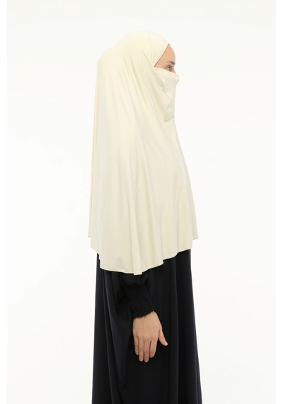 Altobeh Hazır Türban Peçeli Pratik Eşarp Tesettür Nikaplı Hijab - Namaz Örtüsü Sufle 3xl - Krem Krem