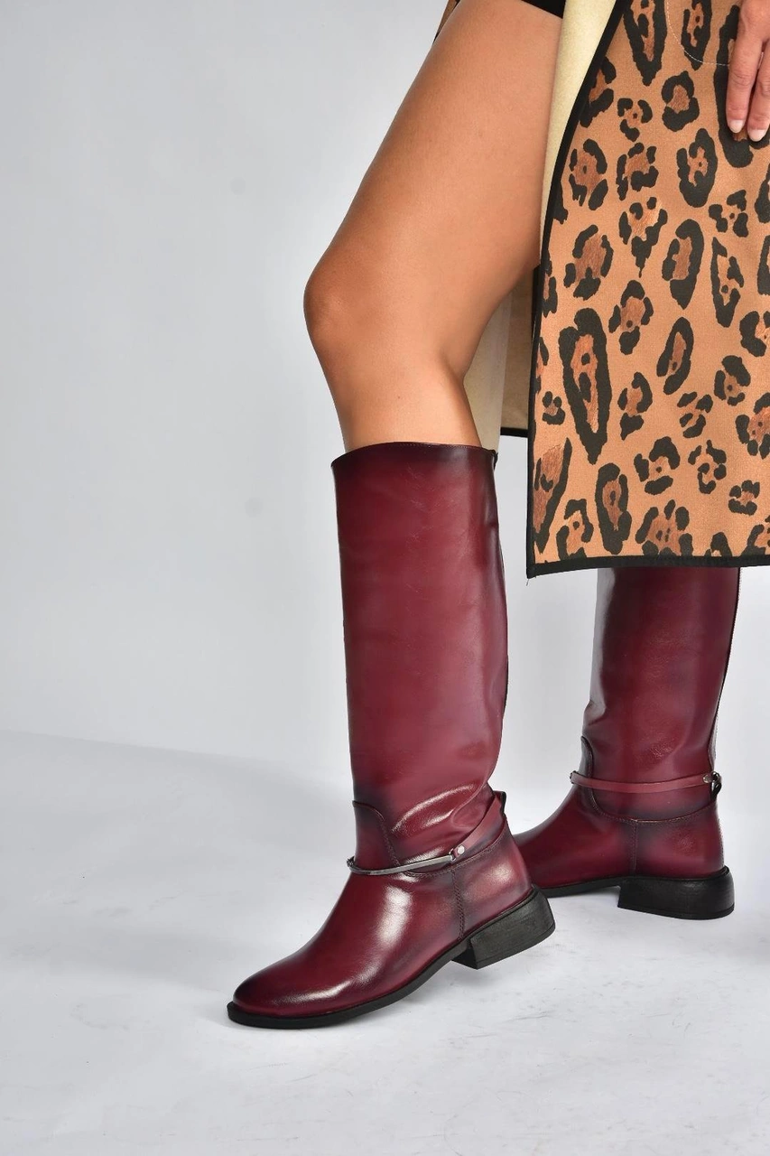 Fox Shoes V312361060 Bordo Rustik Klasik Kadın Çizme Bordo-rustik