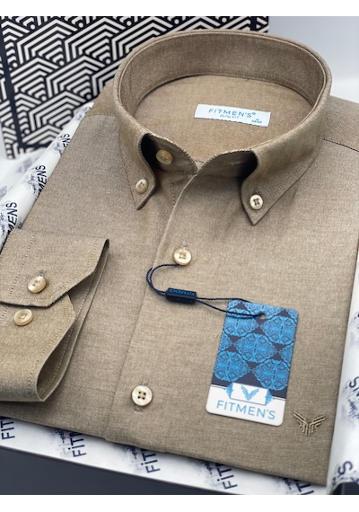 Slim Fit Uzun Kol Pamuklu Hediye Kutulu Kolay Ütülenebilir Erkek Gömlek Fs-002225 - Kahverengi-2806