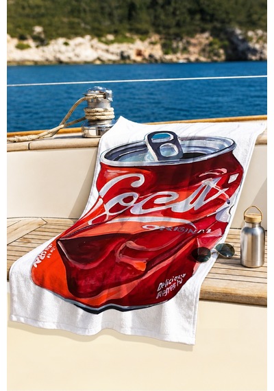 Kutu Kola Pop Art Plaj Havlusu - Kırmızı Modern İçecek Temalı Hızlı Kuruyan Mikrofiber Havlu Çok Renkli