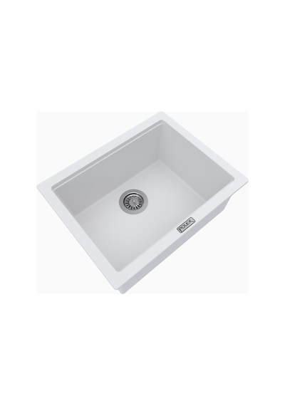 Polex Cristalüx Granit Evye P-09 Beyaz Tezgah Altı Ve Tezgah Üstü Kare Mutfak Evyesi 55.5x43.5 CM