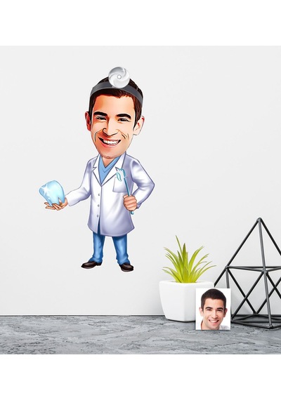 Kişiye Özel Bay Diş Hekimi Karikatürlü Duvar Sticker 50X70CM 3