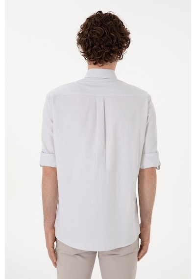U.S. Polo Assn. Erkek Çizgili Gri Melanj Cepli Gömlek 50306288-VR109