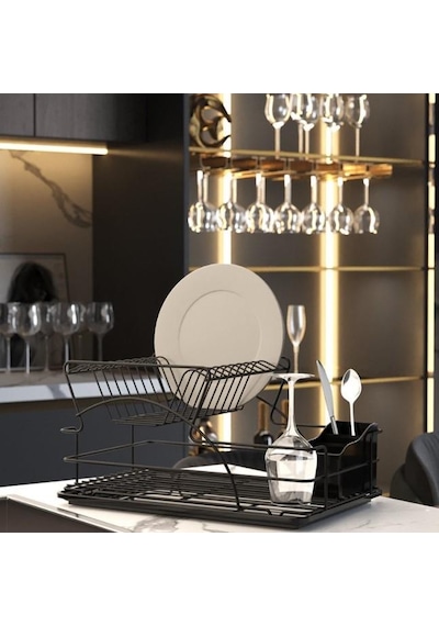Geseus Home KB009s İki Katlı Tabaklık Bulaşıklık Mat Siyah