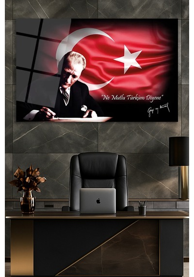 Ne Mutlu Türküm Diyene Atatürk Cam Tablo Dekoratif Duvar Tablosu Solmayan Canlı Renkler Salon Ve Oturma Odası Doğum Günü Hediyesi