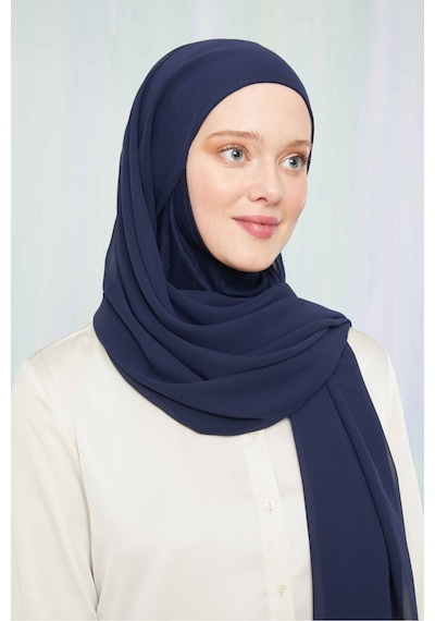 Melodi Scarf Kadın Tesettür Hijab Boneli Şifon Şal Lacivert Lacivert
