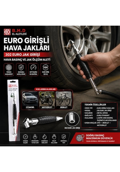 Ers Euro Jack Lastik Hava Basınç Ölçüm Aleti Oto - Bisiklet - Motorsiklet - Bot
