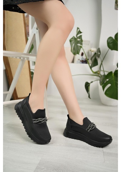 Nesil Shoes Wiss 1130 Siyah Strech Taşlı Kadın Ayakkabı-siyah Siyah