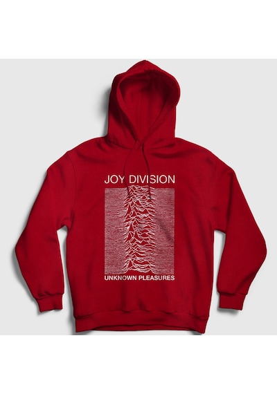 Presmono Unisex Unknown Pleasures Joy Division Kapüşonlu Sweatshirt Kırmızı