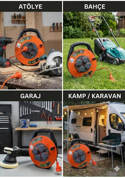 Seyyar Kablo Makarası - 10 Metre Kablo, 3x1.5mm², Ip44 Kapaklı 4 Prizli, Bylion Taşınabilir Enerji Çözümü Çanta Tipi Seyyar Uzatma Kablosu Kamp, Atölye, Bahçe, Garaj, Ev Diger