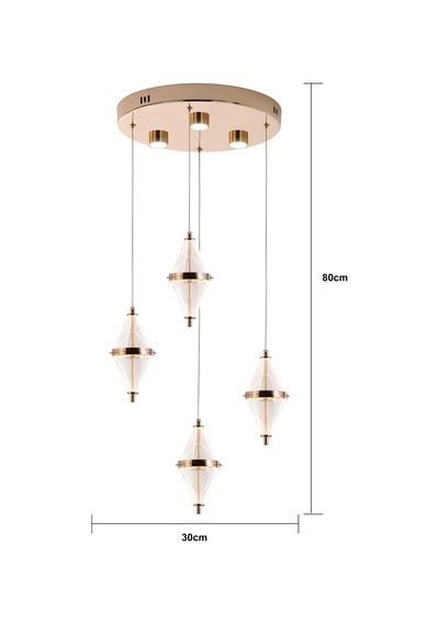 Harold 4'lü 24 Watt Yuvarlak Gold Ledli Modern Salon Avize Gold