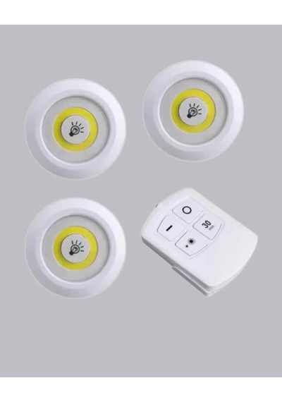 Çok Amaçlı Kullanım İçin Kablosuz Yapışkanlı 3 Lü Uzaktan Kumandalı Led Spot Lamba Açık Mavi
