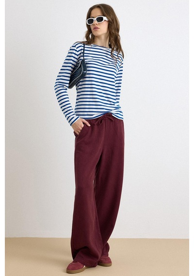 Olcay Beli Lastikli Rahat Kesim Soft Denim Pantolon Bordo 7587