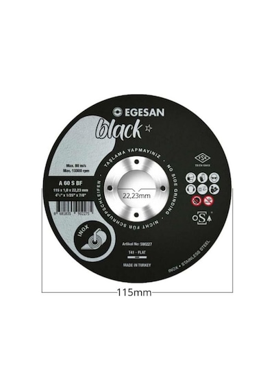Egesan Black 115x1.0x22.23 Inox Paslanmaz Çelik İnce Kesme Diski 590227 A 60 S Bf - 25'li Paket