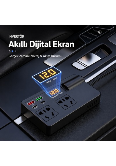 Coofbe 200w Araç İnverteri 12v 24v 220v Güç Dönüştürücü 2 Priz Pd30w Type-c Qc3.0 Hızlı Şarj Dijital Ekran