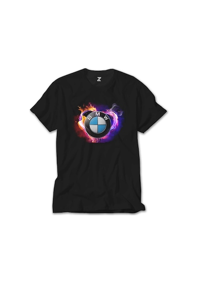 BMW Heart Colorful Logo Siyah Tişört Siyah