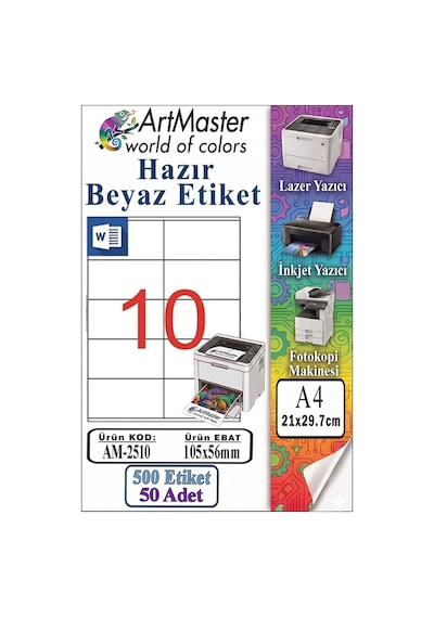 A4 Hazır Beyaz Etiket 105x56 Mm 50 Sayfa 1 Paket 10 Lu Kendinden Yapışkanlı Fotokopi Lazer İnkjet Kağıdı Yazıcılar İçin