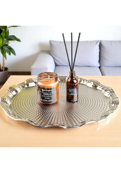Osmanlı Motifli Yuvarlak Metal Servis Tepsisi 6 Kişilik Sunum Tepsisi, 35 Cm, 495 G, Gold Ve Gümüş Renk Seçeneği Gümüş Grisi Çok Renkli