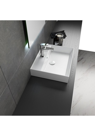 Dura Niva Kare Çanak Lavabo 60x46,5 Cm Tezgah Üstü Batarya Delikli Beyaz 5252