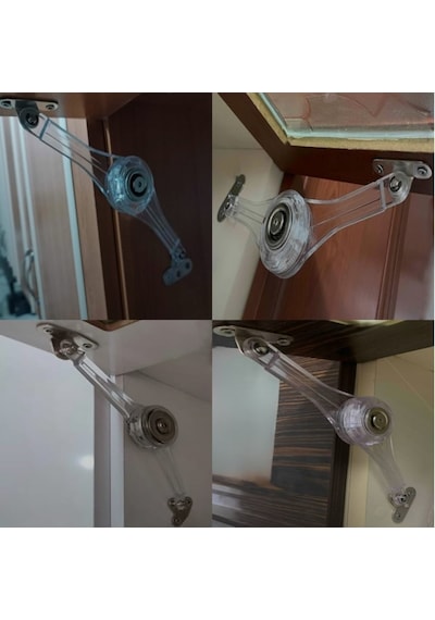 Kalkar / Düşer Mobilya Kapak Makası Şeffaf Plastik, Cırcırlı Dolap Pistonu 2 Adet Şeffaf