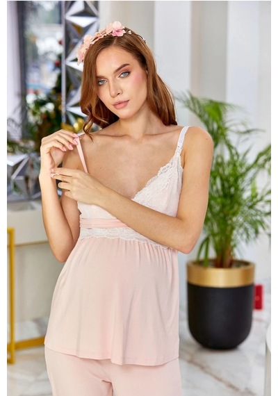 Cossy By Aqua 23504 Hamile Lohusa İp Askılı Pijama Takımı-pudra
