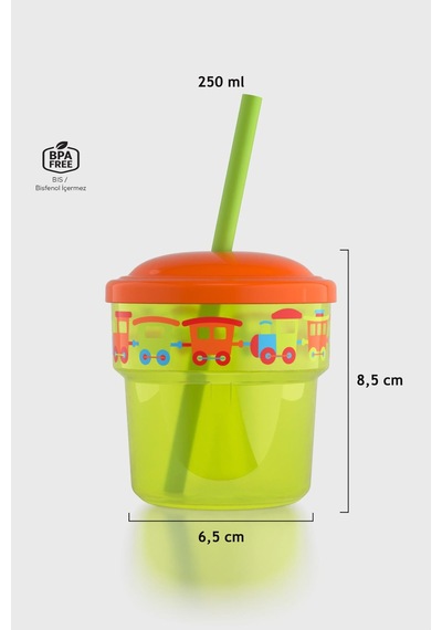 Renga Fizbo Tren Desenli 250 Ml Pipetli Pp Bebek Bardak 222049 Yeşil - Turuncu