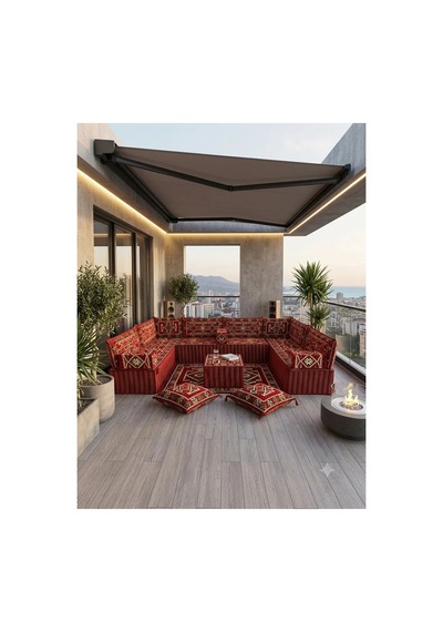 Kırmızı Anadolu Modeli U Şark Köşesi Seti 40 Cm Ultra Süngerli Çökmeyen Yer Minderli