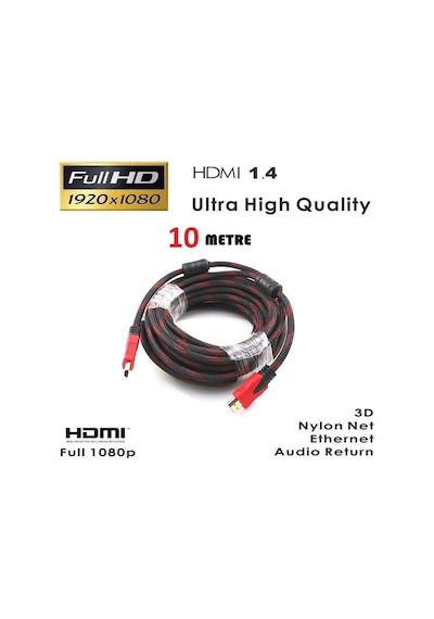 10M Metre Hdmi Kablo Full Hd Hdmi Altin Kaplama İpli Çift Filtreli