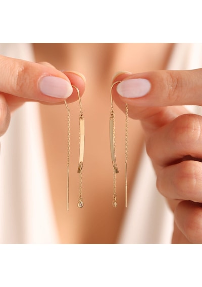Sembol Gold Altın Sallama Barlı Küpe İtaly 6 cm