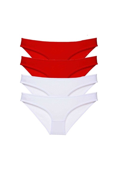 Royaleks 4 adet Süper Eko Set Likralı Kadın Slip Külot Kırmızı Beyaz RYL-EKO4015 Beyaz - Kırmızı
