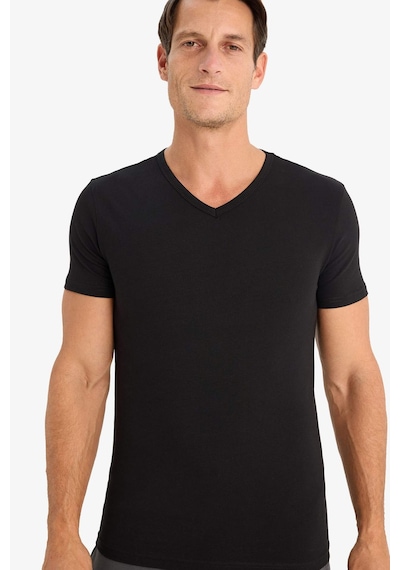 DeFacto Slim Fit Dar Kesim V Yaka Kısa Kollu Pijama Üstü L4884AZ24WNBK81 DeFacto Slim Fit Dar Kesim V Yaka Kısa Kollu Pijama Üstü L4884AZ24WNBK81