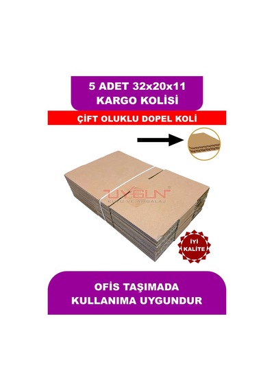5 Adet 32x20x11 Cm Baskısız Çift Oluklu Boş Koli, Dopel Ürün Kolisi, Kargo Kolisi, Tssst