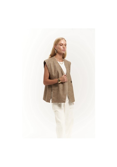 Mai Collection Mai Studios Co. Faven Hardal Yan Yırtmaç Detay Yelek Hardal