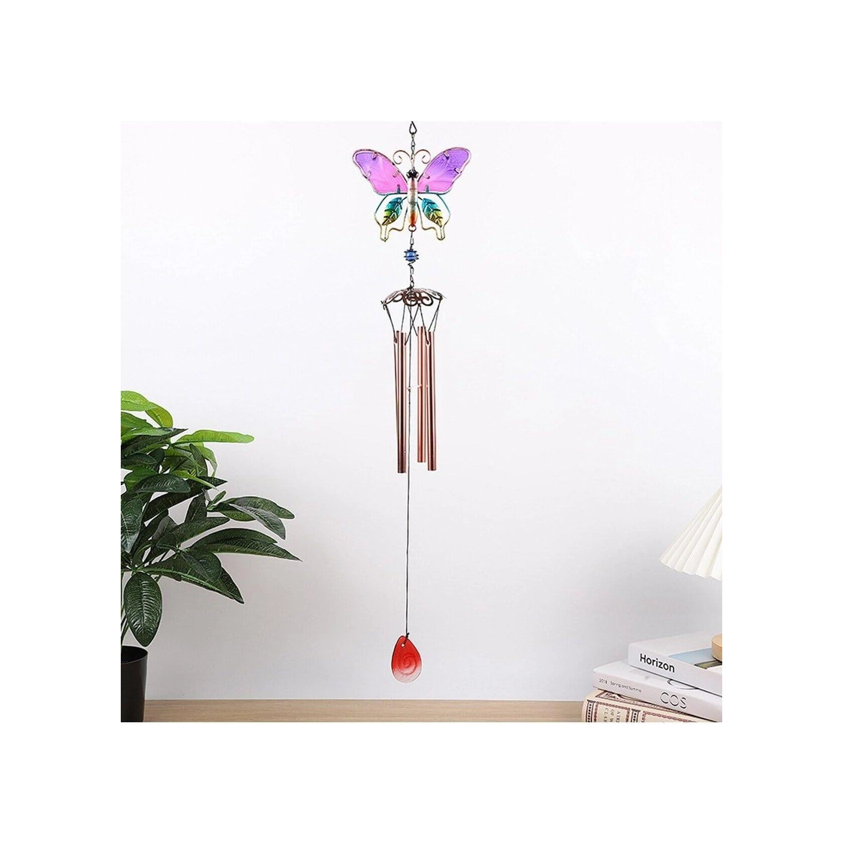 Feng Shui Kelebek Tasarımlı Cam İşlemeli Rüzgar Çanı Bahçe Balkon Dekorasyon Ürünü Yeni Ev Hediyesi 40  Cm