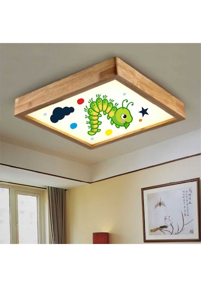 Ahşap Çerçeve Tavan Led Aydınlatma Avize 60X60Cm Tırtıl Beyaz