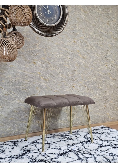 Zafir Metal Gold Tel Ayaklı 60 Cm Puf Bench - Puf - Bench - Oturak - Mutfak Oturağı - Antre Oturağı Kahverengi