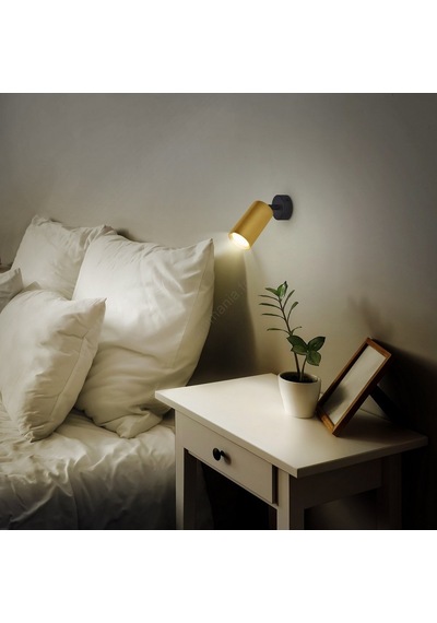 Rıolight Modern Yatak Başı Mafsallı Mareketli Mat Altın Mat Gold Başlık Tekli Led Spot Ampül Dahil Siyah