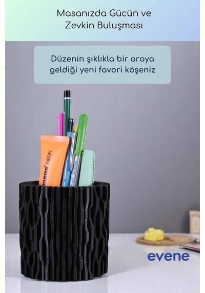 Kalemlik Masa Kalemliği Organizer Kalemlik Siyah Renk Model 78 Çok Renkli