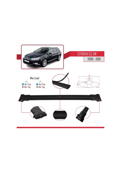 Citroen C5 Sw 2008-2018 Arası İle Uyumlu Fly Model Ara Atkı Tavan Barı Siyah 3 Adet Bar