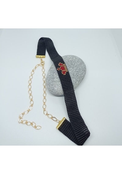 kum boncuk dokuma taç choker Gri