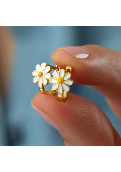 925 Ayar Papatya Gold Gümüş Küpe