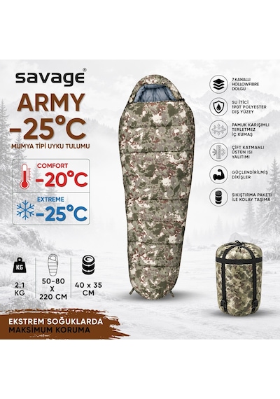 Kamp Uyku Tulumu - Army - Dijital Kamuflaj - Extreme -25c - Savage Ys-525 Çok Renkli