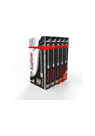 Kafem Siyah Nitril Eldiven Pudrasız Ekstra Kalın (L) 50 Li X 5 Paket