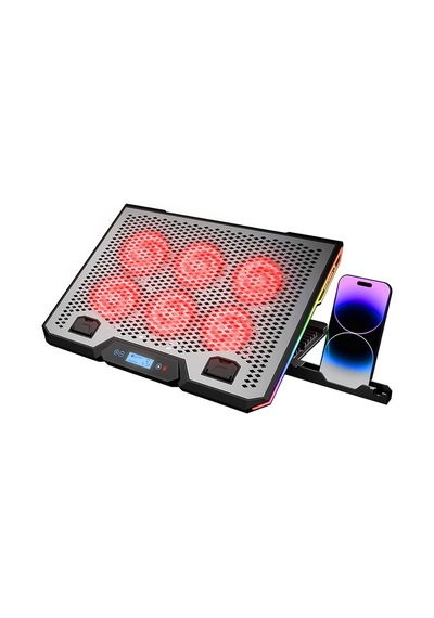 15.6\" Laptop Soğutucu - 6 Fan, Rgb, Lcd Dijital Kontrol, 2 Usb Çok Renkli