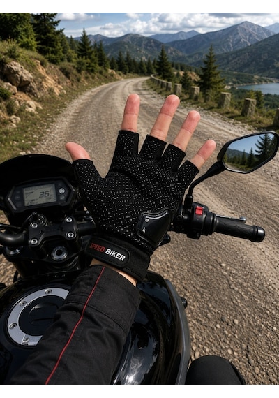 Speed Biker Kısa Parmak Yazlık Motosiklet Eldiveni Siyah Ce En 13594  Sertifikalı