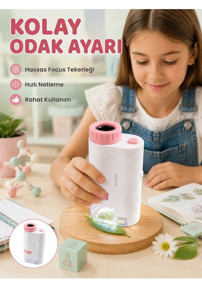 Lbk Led Aydınlatmalı Taşınabilir Mikroskop 80x-200x Ayarlanabilir Büyütme Özellikli