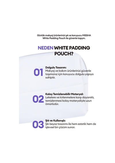Orta Boy Dolgulu Beyaz Makyaj Çantası White Padding Pouch
