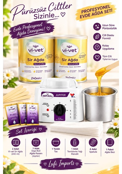 Vivol 2 Adet Vivet Sir Ağda+1 Adet 2 Yıl Garantili Makine+yedek Tas+spatula+mendil